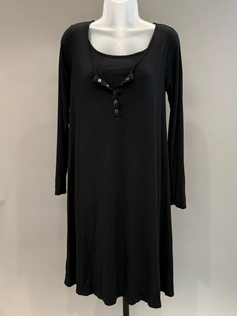 Black Long Sleeve Nursing Henley Dress